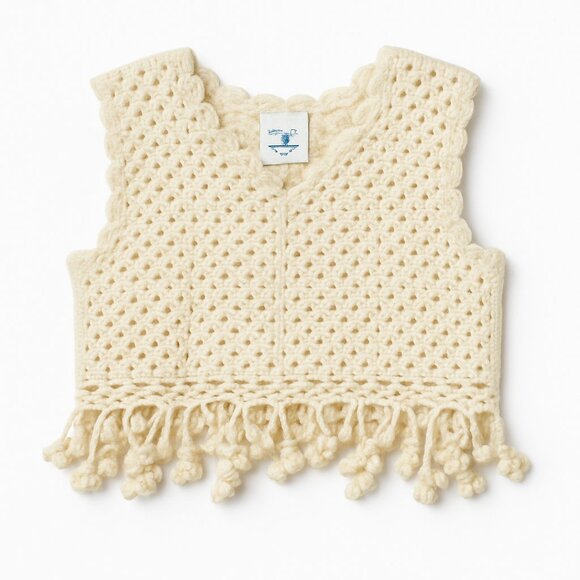 Charabia Crochet Fringe Sweater Vest Size 2 – Cream Boho Toddler Knitwear - Picture 2 of 9